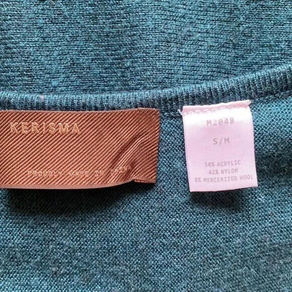 Kerisma  S/M Wool Blend Teal Oversized Lagenlook Patch pocket Artsy Sweater - Picture 7 of 7